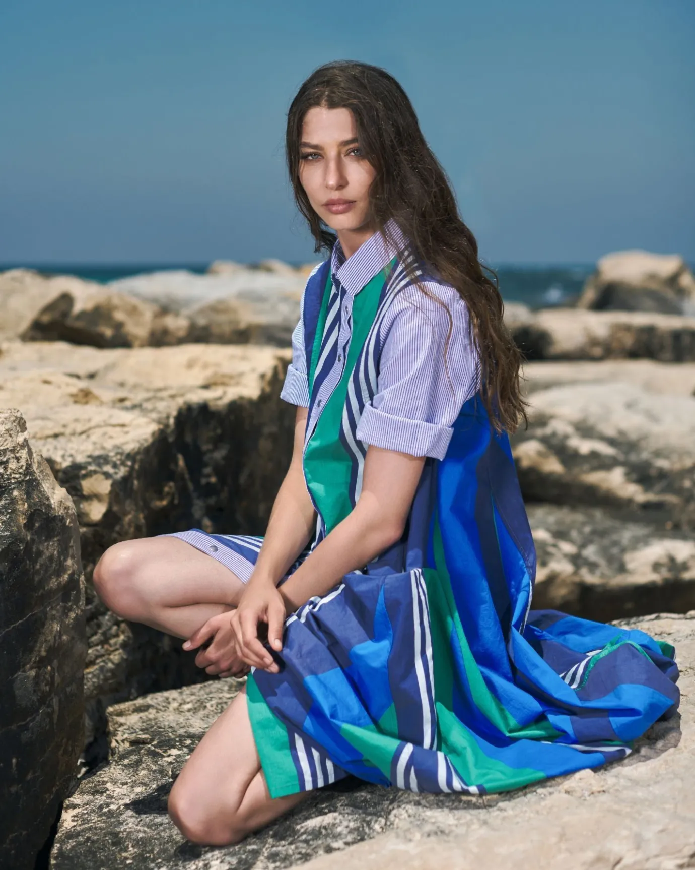 Women Alembika Plus<Ocean Stripe Wonderful Dress, Marine