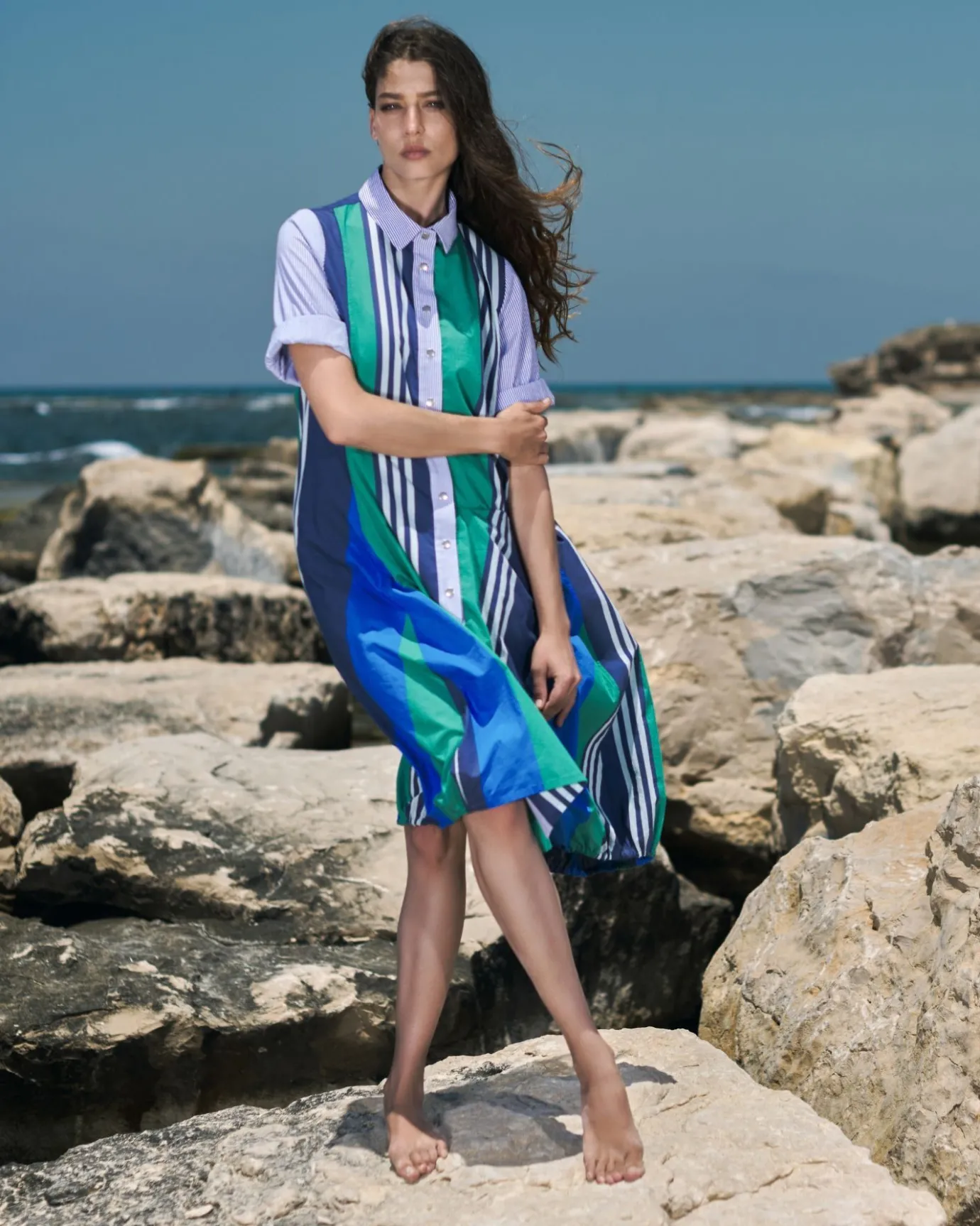 Women Alembika Dresses<Ocean Stripe Wonderful Dress, Marine
