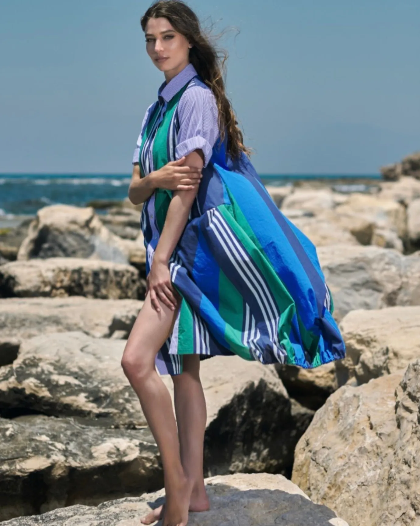 Women Alembika Dresses<Ocean Stripe Wonderful Dress, Marine