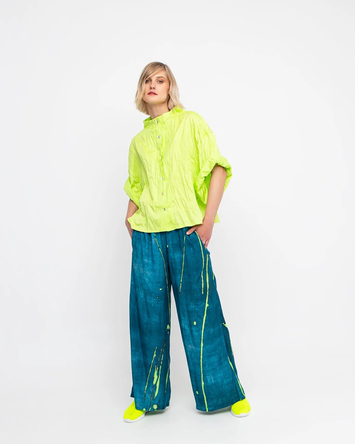 Women Alembika Tops & Tunics<Ozai N Ku Crinkle Funnel Shirt, Lime