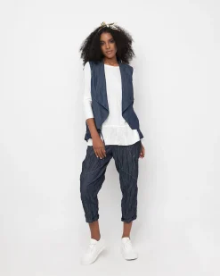 Women Alembika Pants & Skirts<Ozai N Ku Crinkle Stitch Capri Pants, Denim