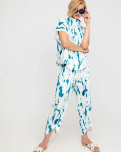 Women Alembika Pants & Skirts<Ozai N Ku Island Linen Tulip Pants, White/Turquoise