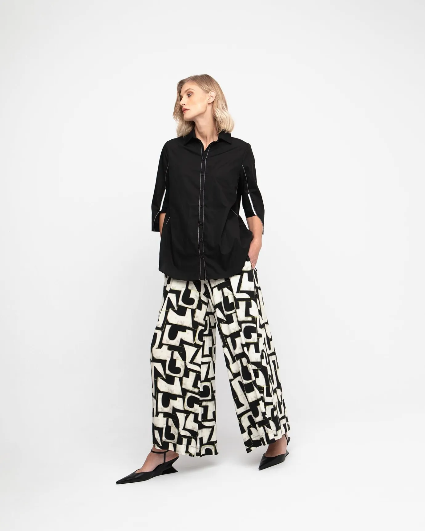Women Alembika Pants & Skirts<Ozai N Ku Letterpress Palazzo Pants, Puzzle