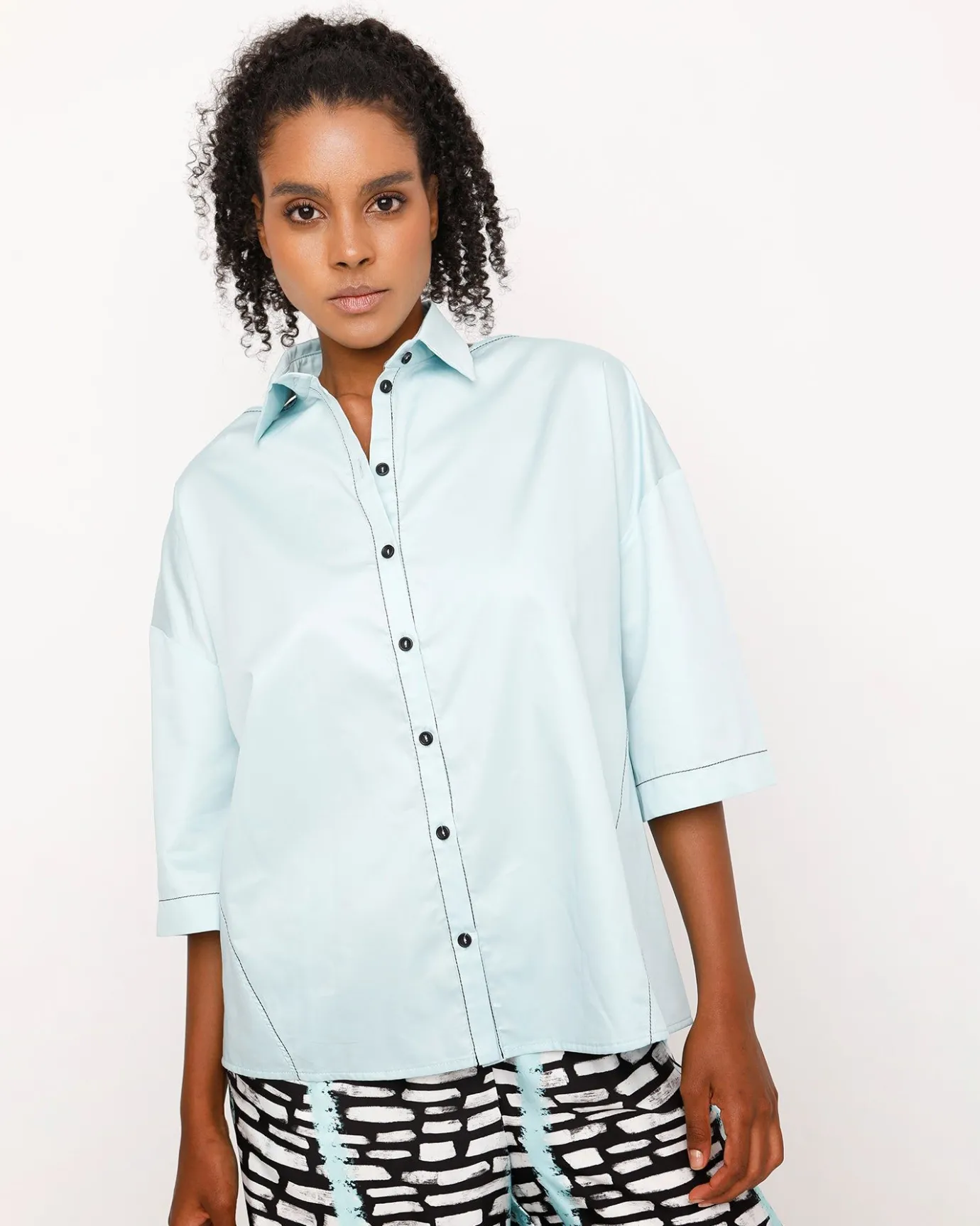 Women Alembika Tops & Tunics<Ozai N Ku Oceania Cutout Shirt, Azure