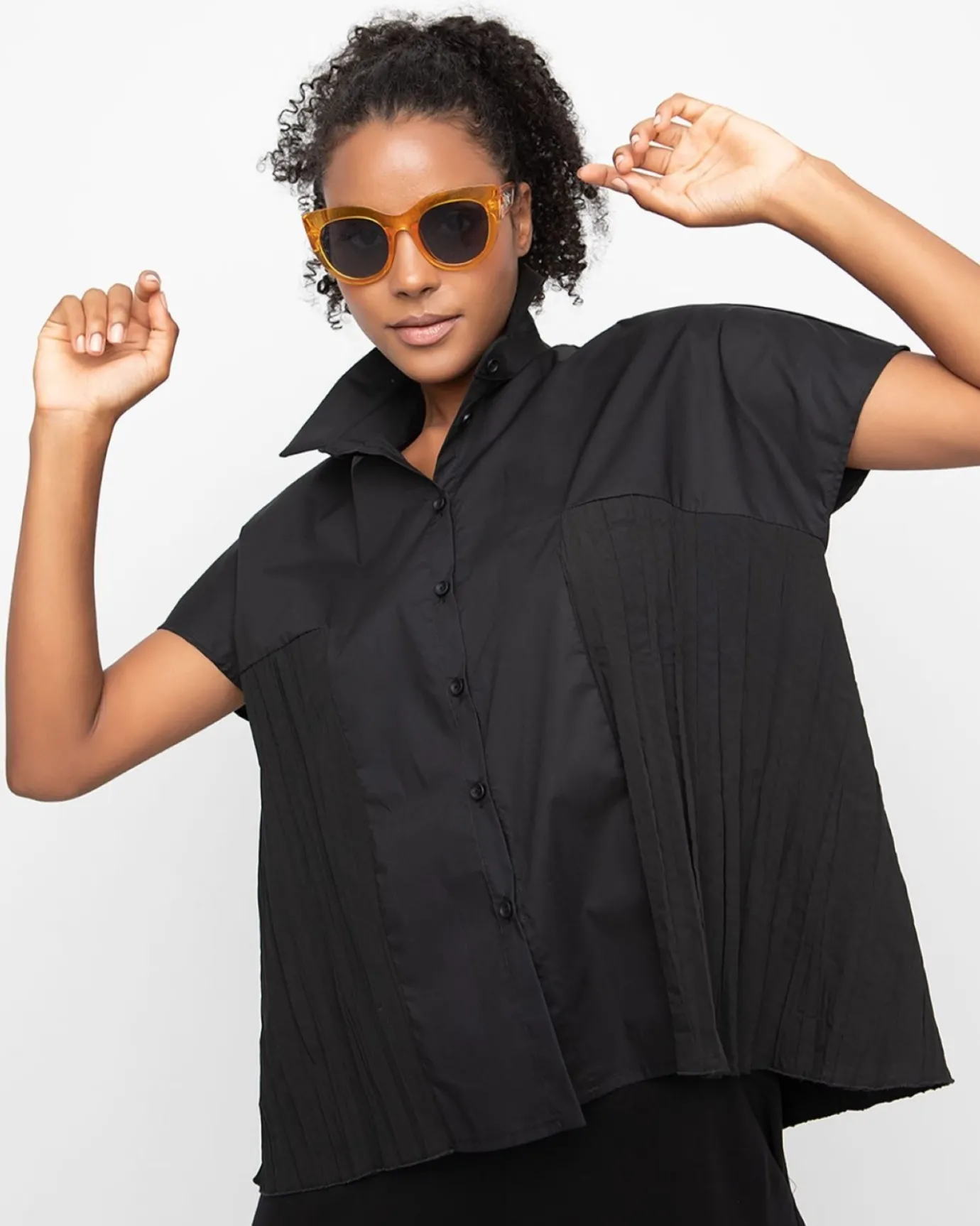 Women Alembika Tops & Tunics<Ozai N Ku Pleated Boxy Shirt, Black