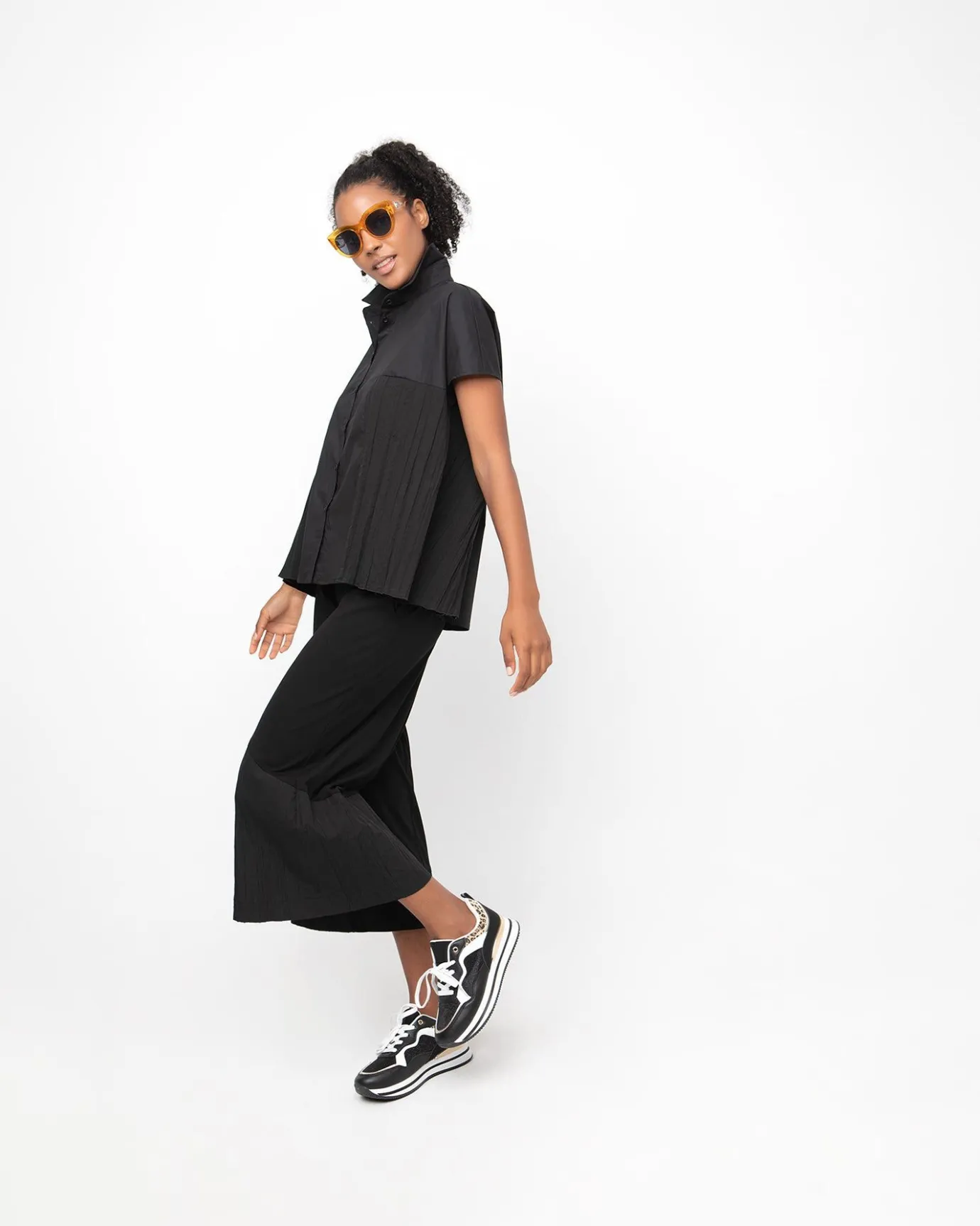 Women Alembika Tops & Tunics<Ozai N Ku Pleated Boxy Shirt, Black