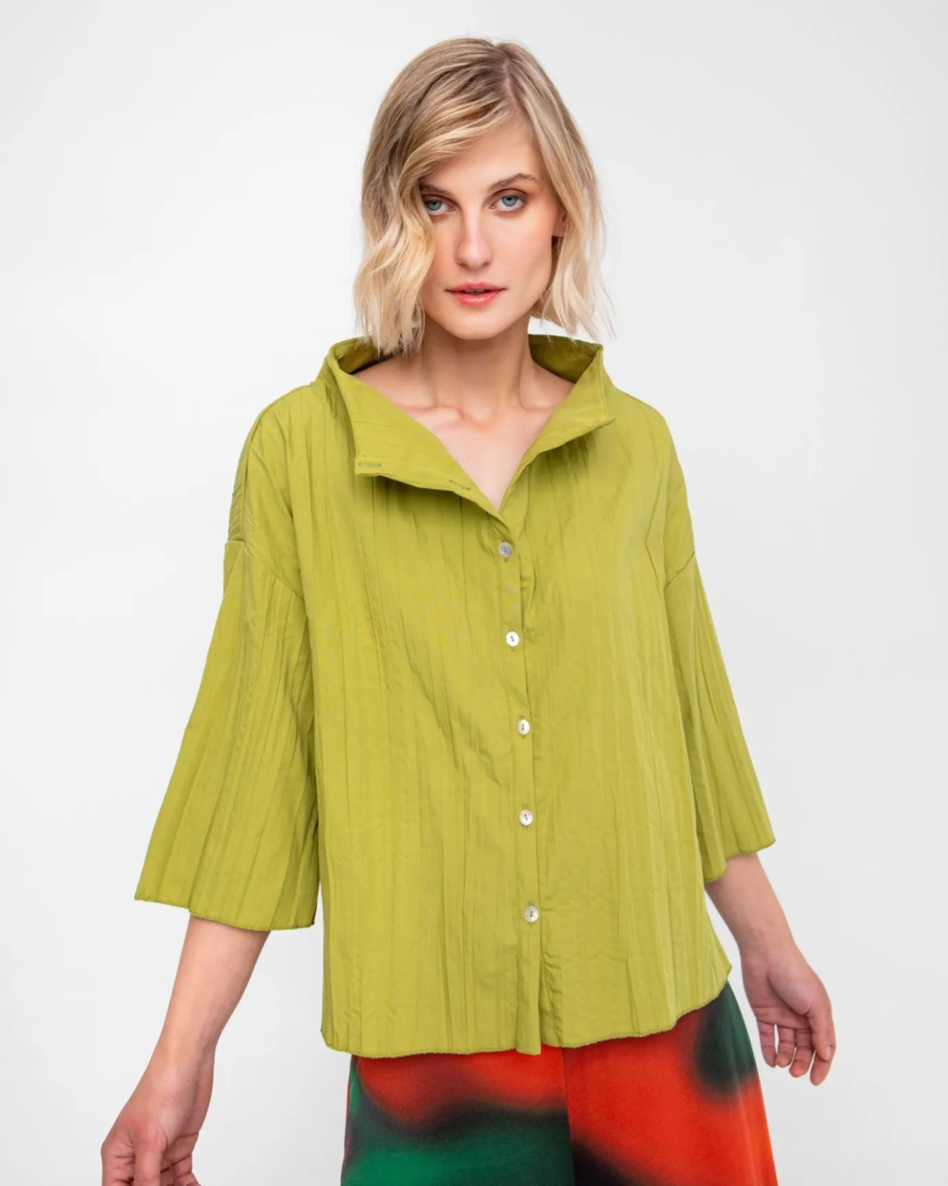 Women Alembika Tops & Tunics<Ozai N Ku Pleated Crinkle Funnel Top, Olive