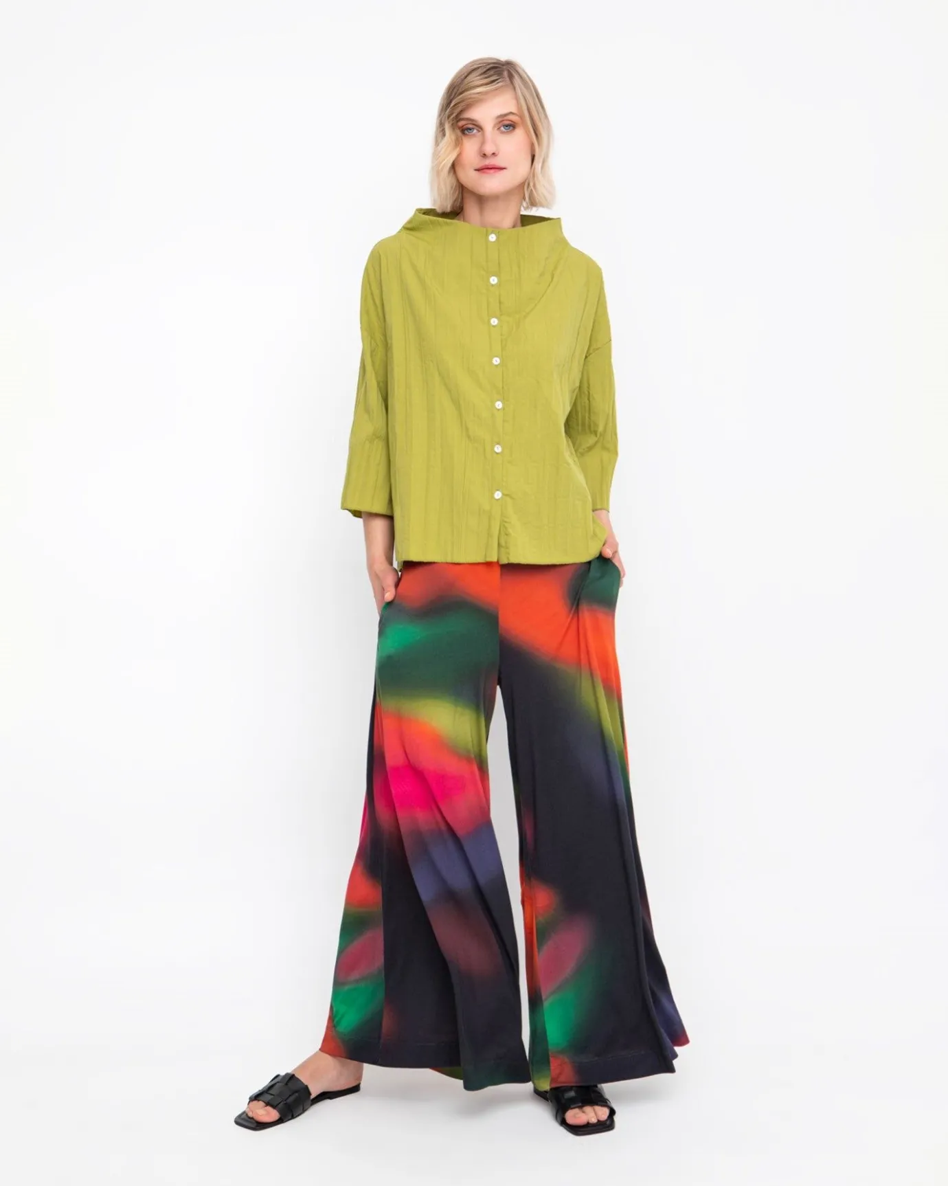 Women Alembika Tops & Tunics<Ozai N Ku Pleated Crinkle Funnel Top, Olive