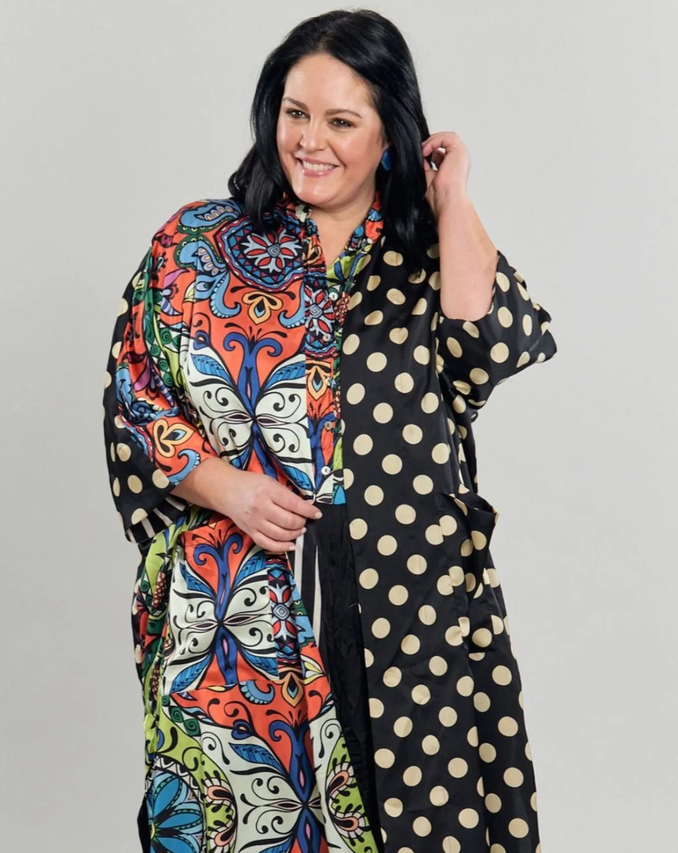 Women Alembika Plus<Paisley Dot Long Kimono Jacket, Multip