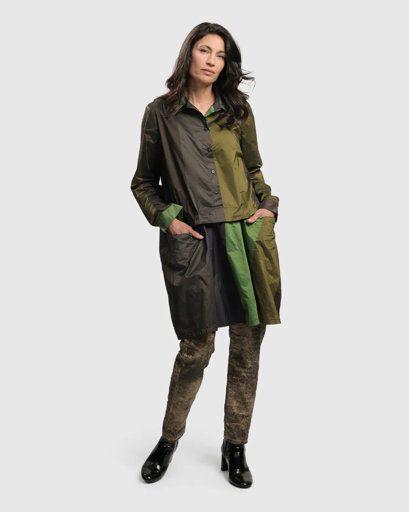 Women Alembika Plus<Patio Stones Button Down Tunic Top, Forest