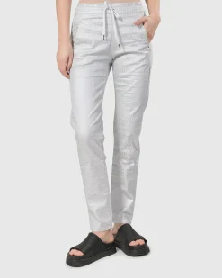 Women Alembika Plus<Pinstripe Iconic Stretch Jeans, Silver/White