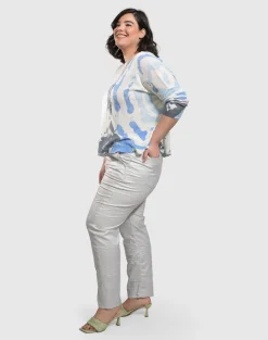 Women Alembika Plus<Pinstripe Iconic Stretch Jeans, Silver/White