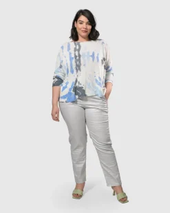 Women Alembika Plus<Pinstripe Iconic Stretch Jeans, Silver/White