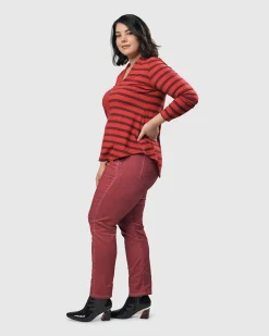 Women Alembika Plus<Pinstripe Iconic Stretch Jeans, Wine