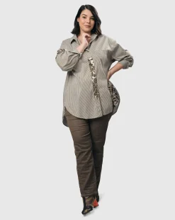 Women Alembika Plus<Pinstripe Iconic Stretch Jeans, Brown