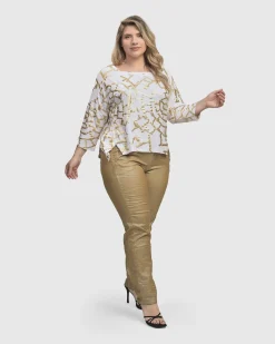 Women Alembika Plus<Pinstripe Iconic Stretch Jeans, Gold