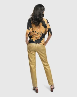 Women Alembika Pants & Skirts<Pinstripe Iconic Stretch Jeans, Gold