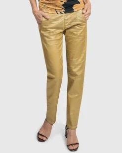 Women Alembika Pants & Skirts<Pinstripe Iconic Stretch Jeans, Gold