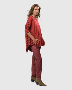 Women Alembika Pants & Skirts<Pinstripe Iconic Stretch Jeans, Wine
