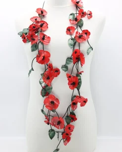 Women Alembika Accessories<Poppy & Green Leaf Necklace, Red