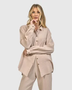 Women Alembika Plus<Recreation Button Down Top, Sand