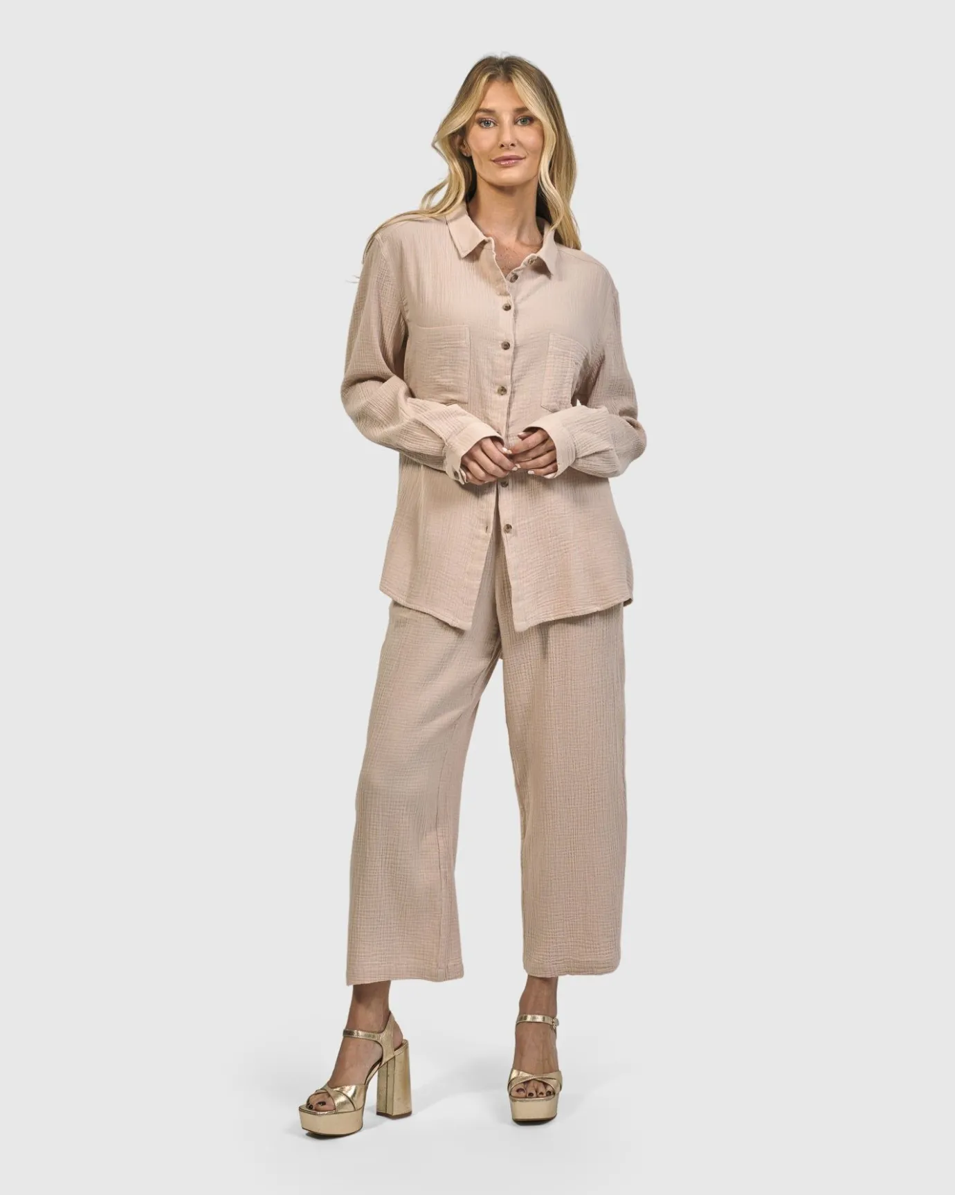 Women Alembika Plus<Recreation Button Down Top, Sand