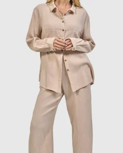 Women Alembika Plus<Recreation Button Down Top, Sand