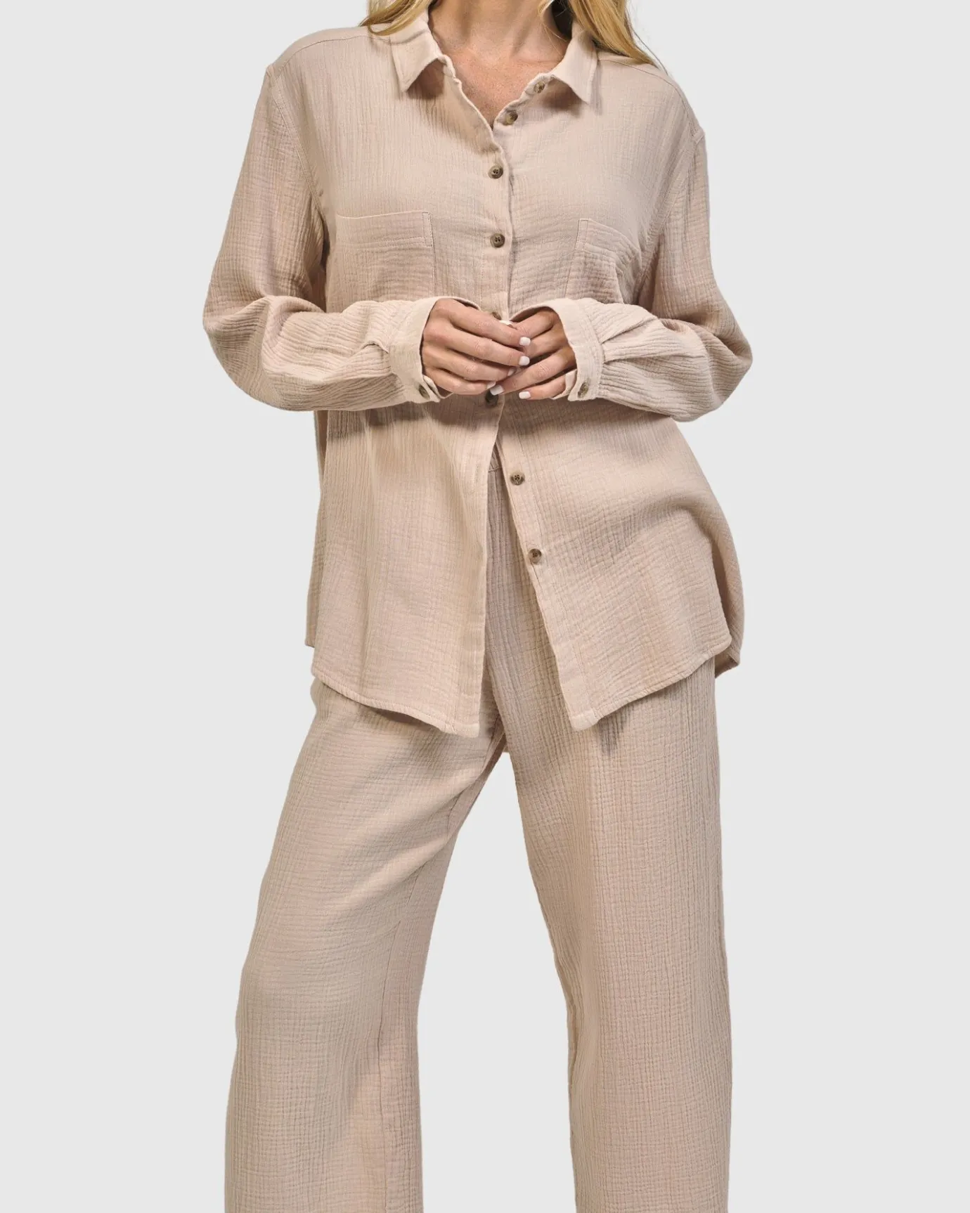 Women Alembika Plus<Recreation Button Down Top, Sand