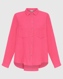 Women Alembika Plus<Recreation Button Down Top, Fuchsia
