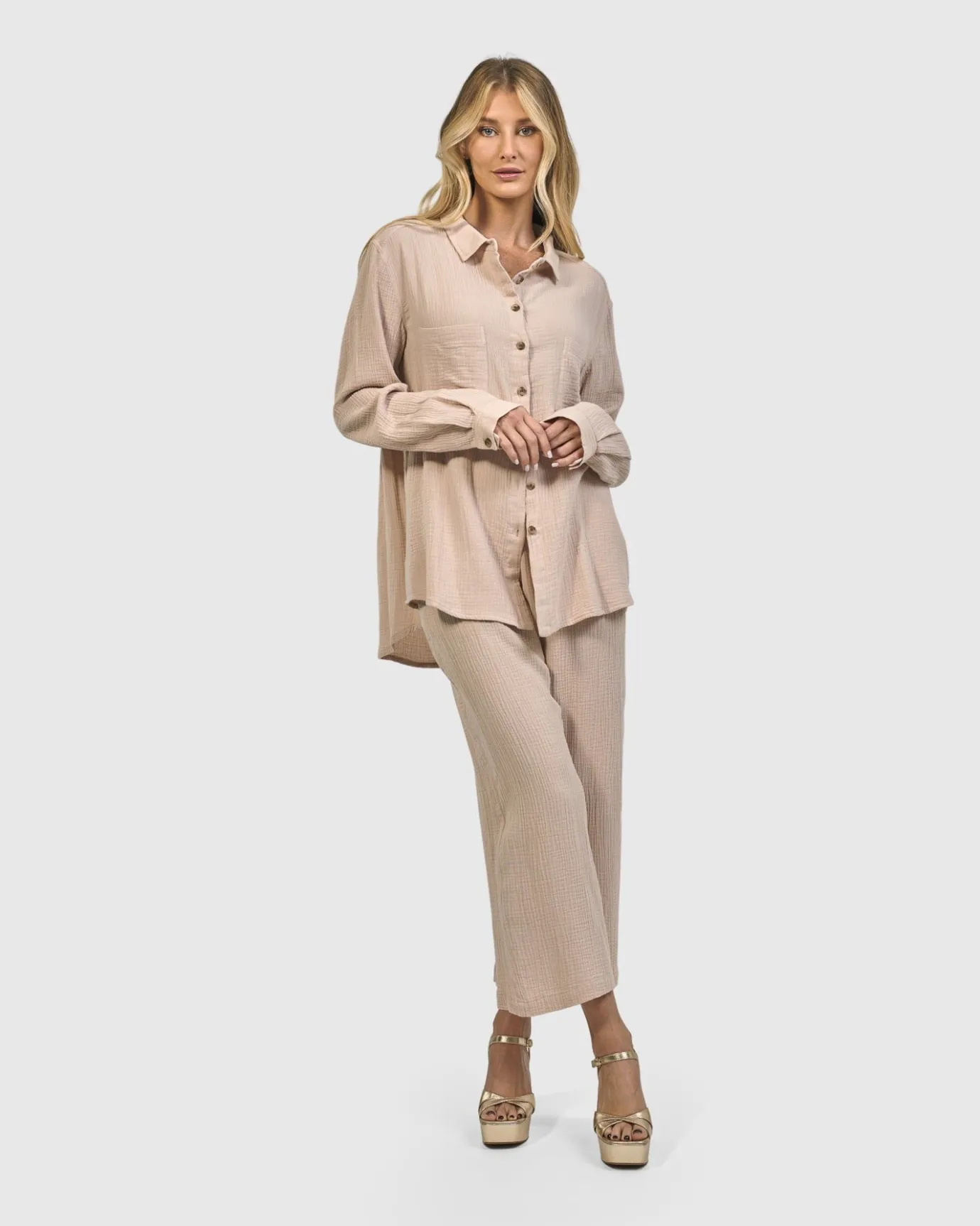 Women Alembika Tops & Tunics<Recreation Button Down Top, Sand