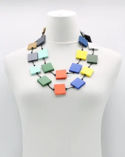 Women Alembika Accessories<Recycled Wood Square Beads Necklace, Multicolor