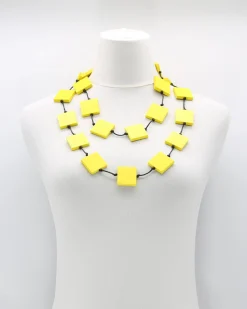 Women Alembika Accessories<Recycled Wood Square Beads Necklace, Yellow