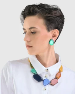 Women Alembika Accessories<Sea Faceted Clip Earrings, Green