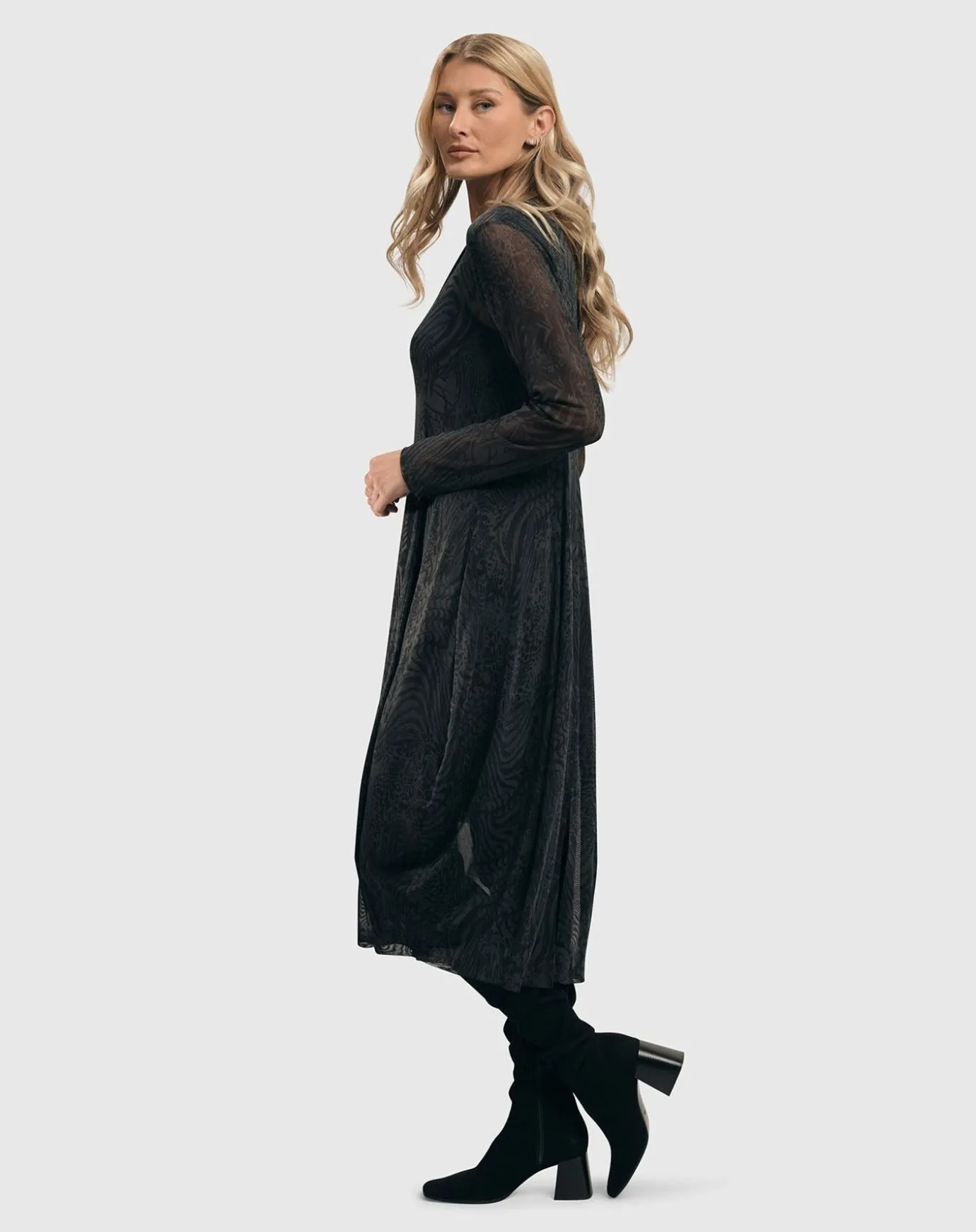Women Alembika Plus<Soft Chiffon Cocoon Dress, Pewter