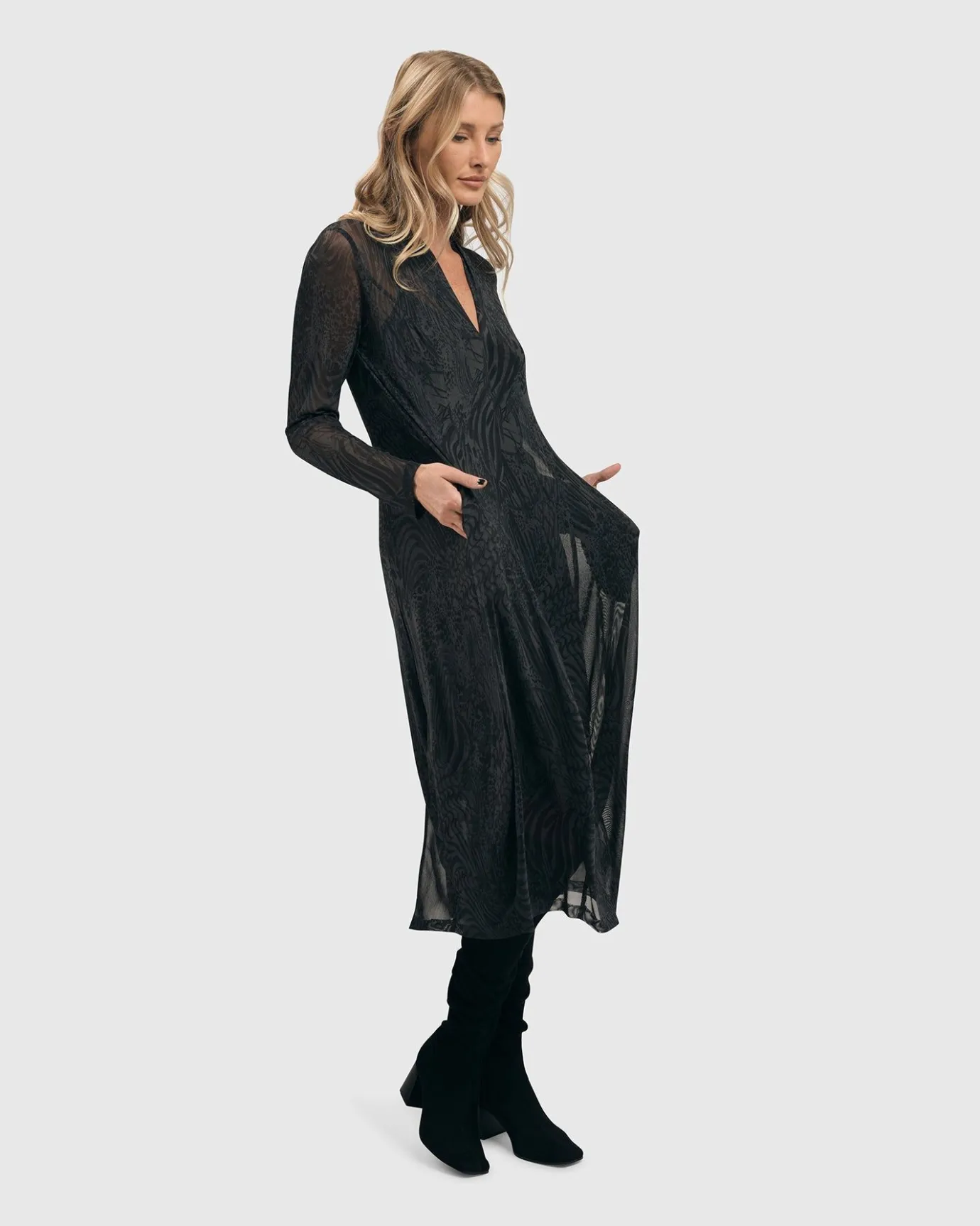 Women Alembika Plus<Soft Chiffon Cocoon Dress, Pewter