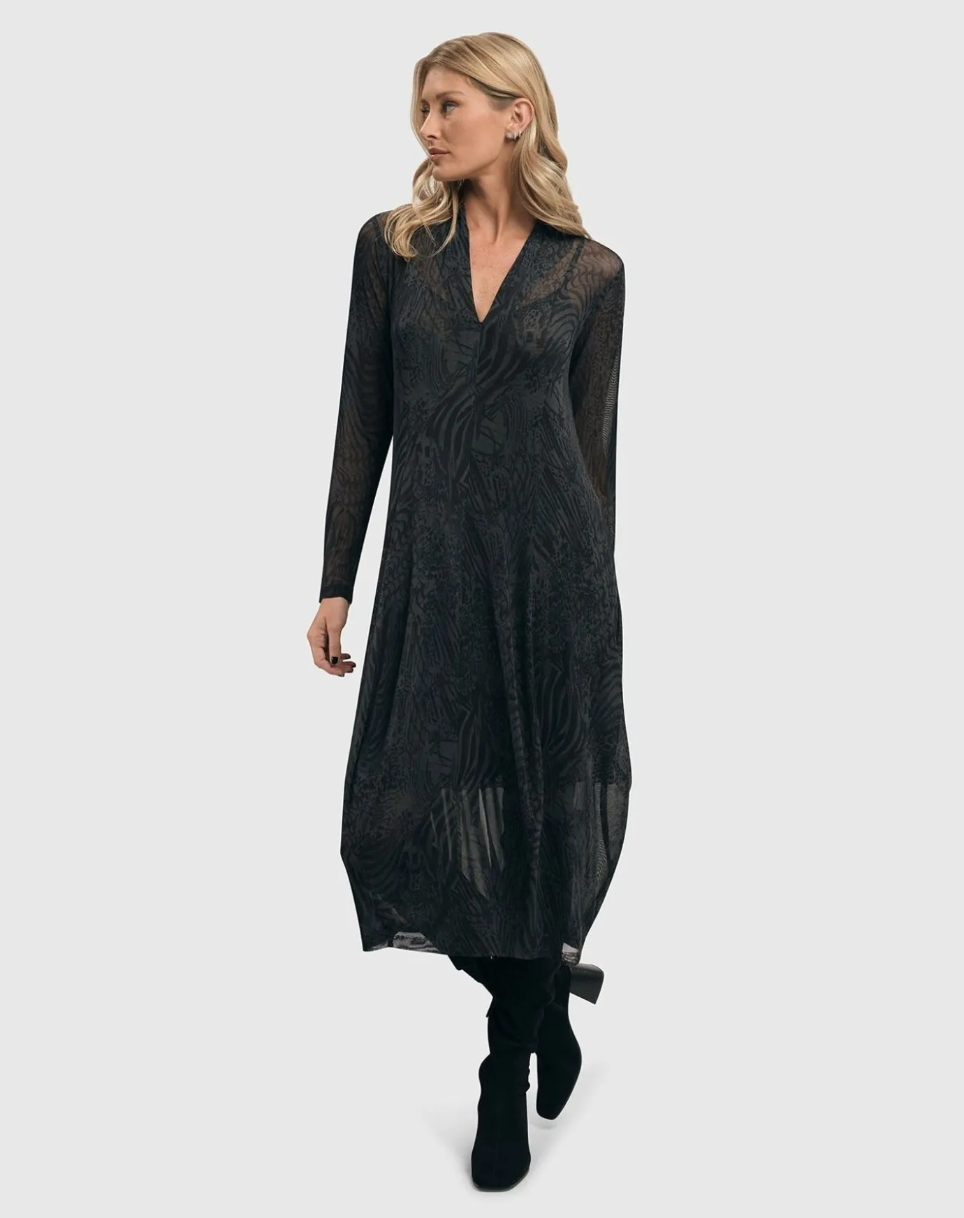 Women Alembika Plus<Soft Chiffon Cocoon Dress, Pewter