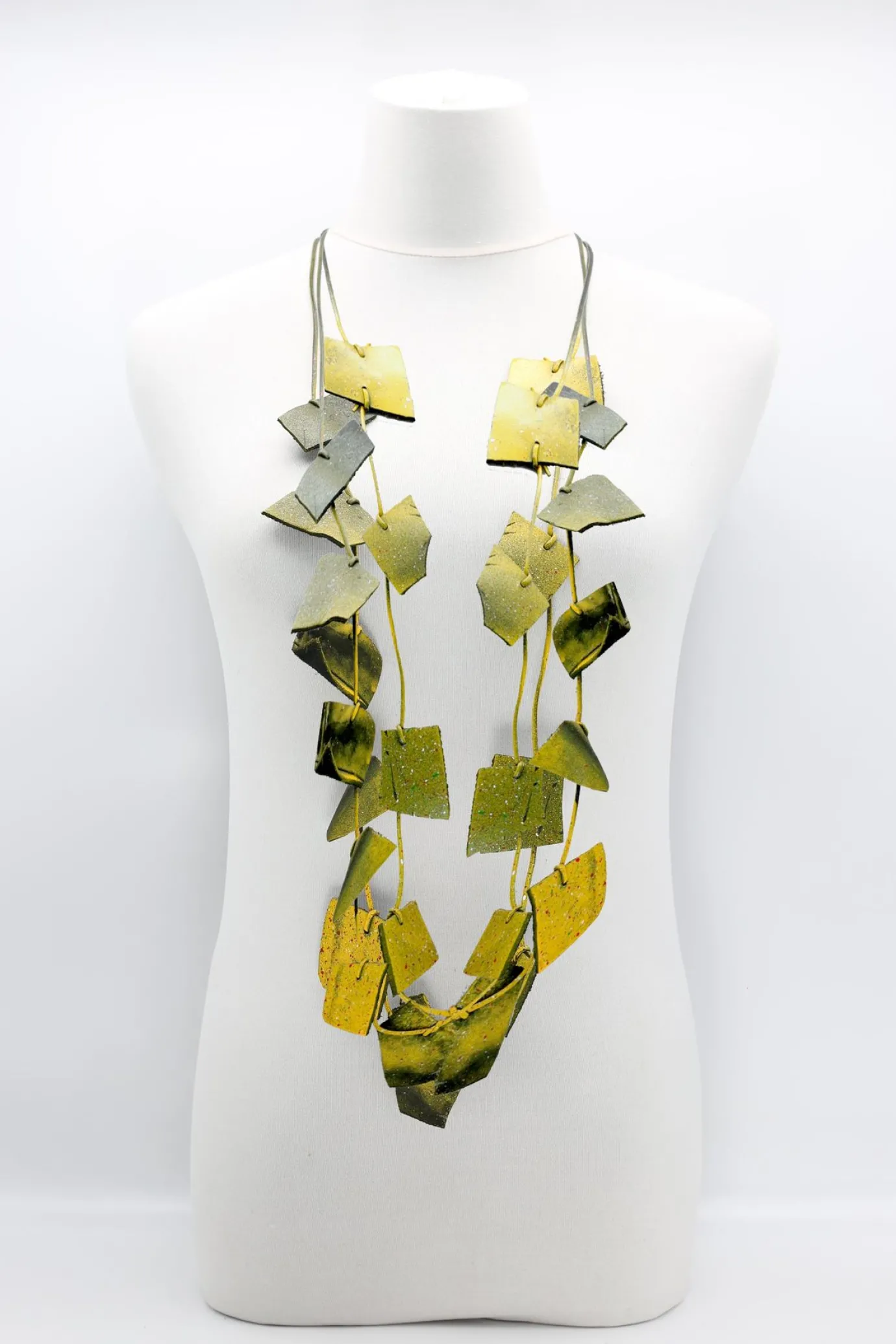 Women Alembika Accessories<3-Strand Recycled Leather Necklaces - Hand Painted Yellow Graffiti