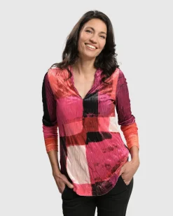 Women Alembika Plus<Sunset Strip V Neck Pullover, Magenta