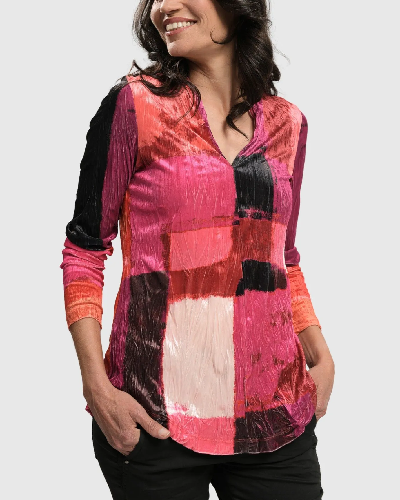 Women Alembika Plus<Sunset Strip V Neck Pullover, Magenta
