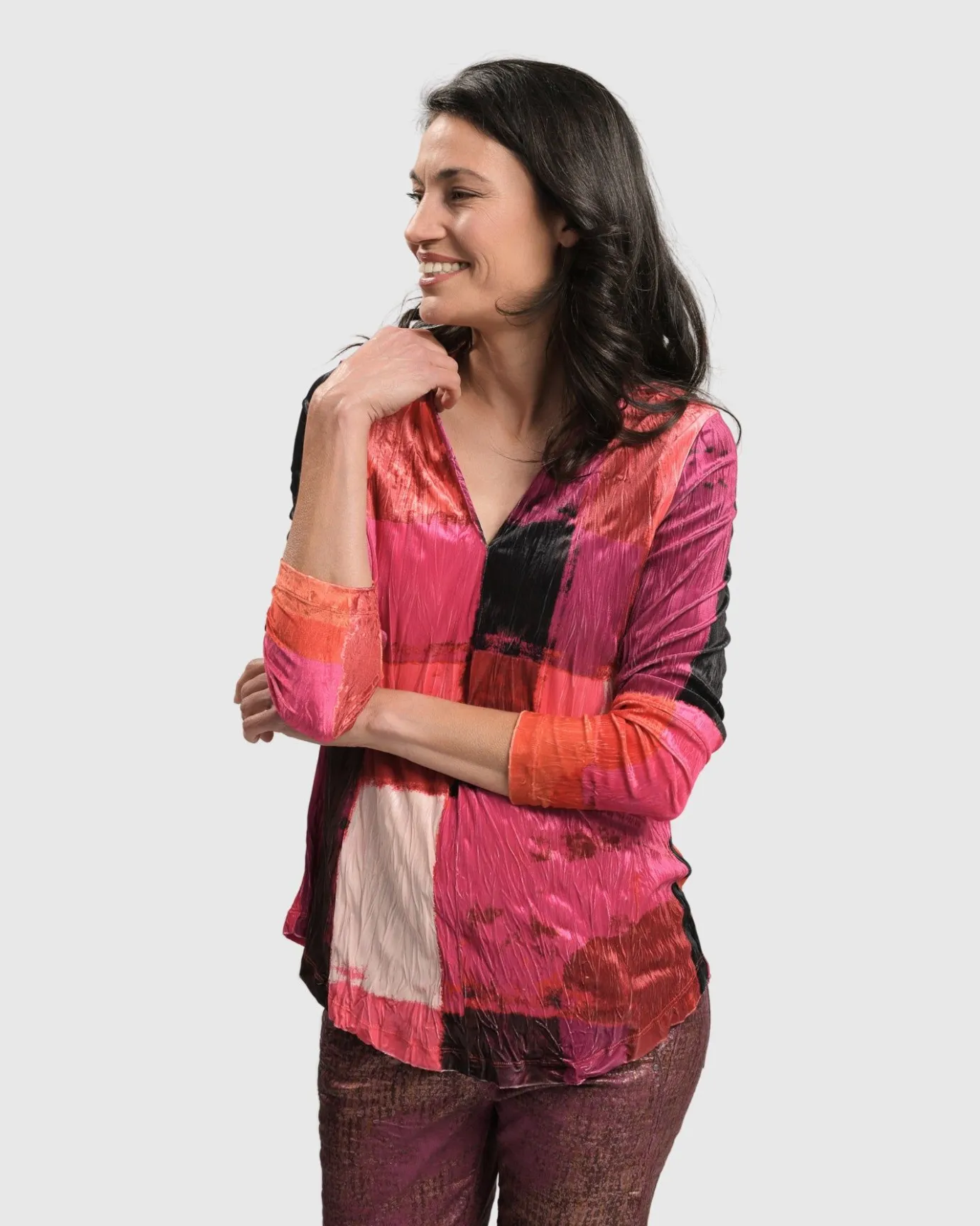 Women Alembika Plus<Sunset Strip V Neck Pullover, Magenta