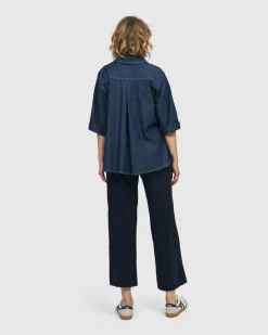 Women Alembika Plus<Tallahassee Popover Blouse, Denim
