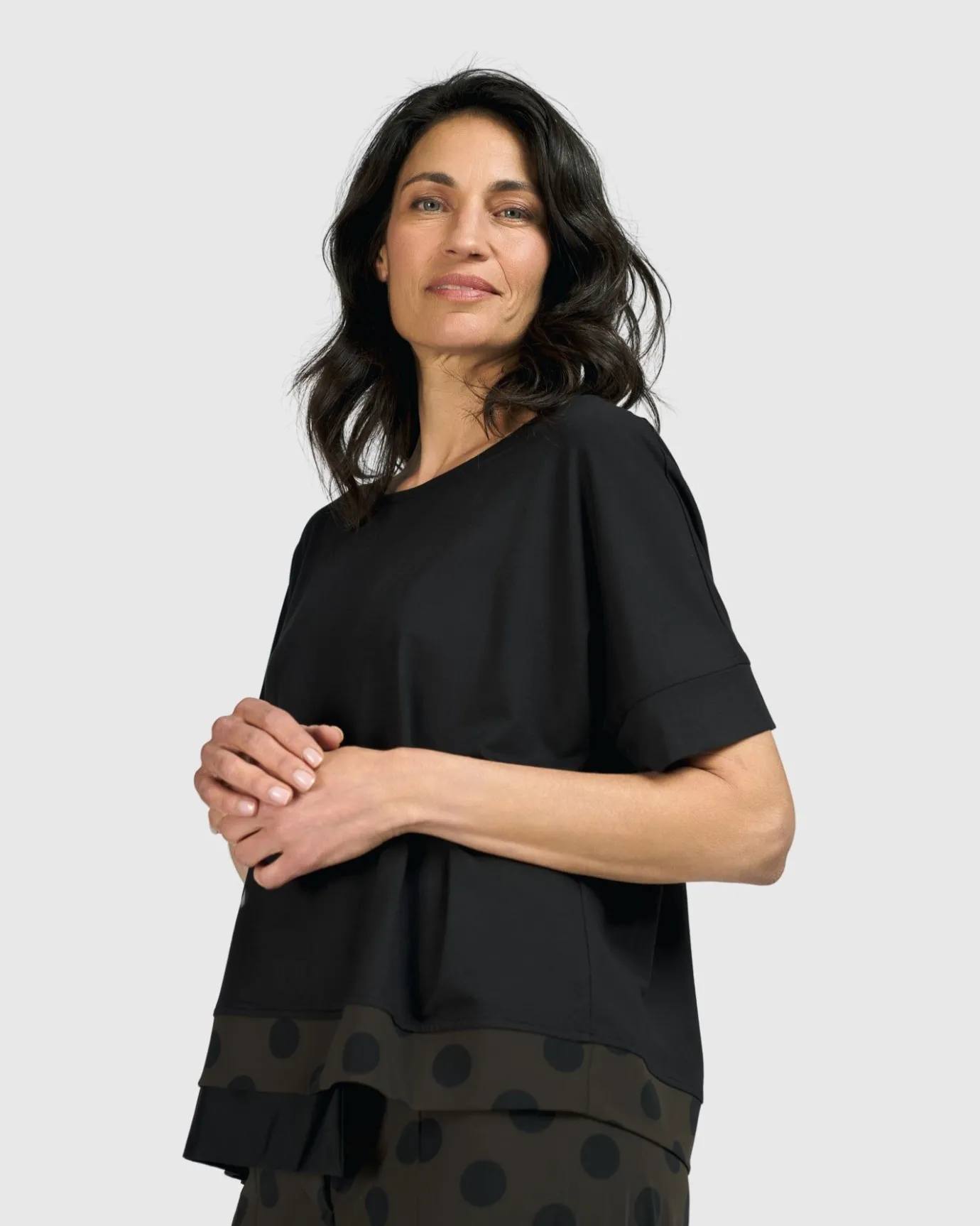 Women Alembika Plus<Tekbika Dots Boxy Top, Khaki