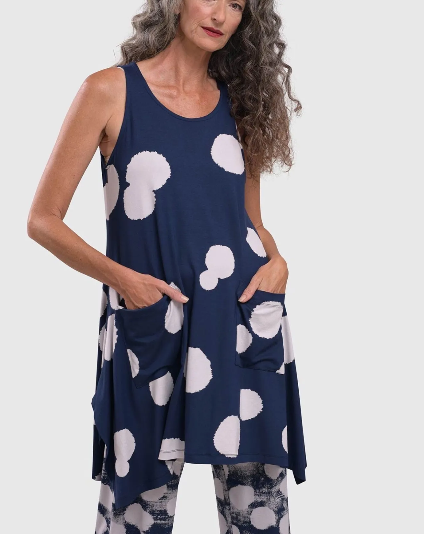 Women Alembika Plus<Trapeze Tank Tunic, Navy