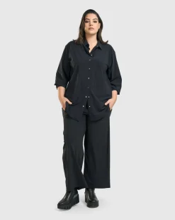 Women Alembika Plus<Trinity Button Down Shirt, Black