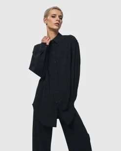 Women Alembika Plus<Trinity Button Down Shirt, Black