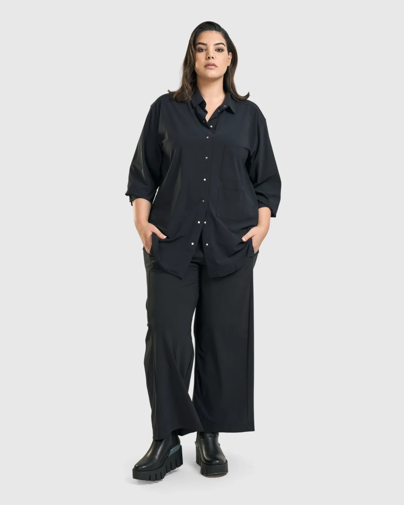 Women Alembika Tops & Tunics<Trinity Button Down Shirt, Black