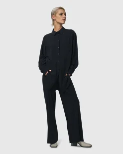 Women Alembika Tops & Tunics<Trinity Button Down Shirt, Black