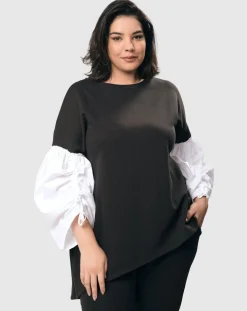 Women Alembika Plus<Urban Cinch Tunic Top, White/Black