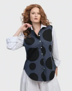 Women Alembika Plus<Urban Dots Button Down Shirt, Navy