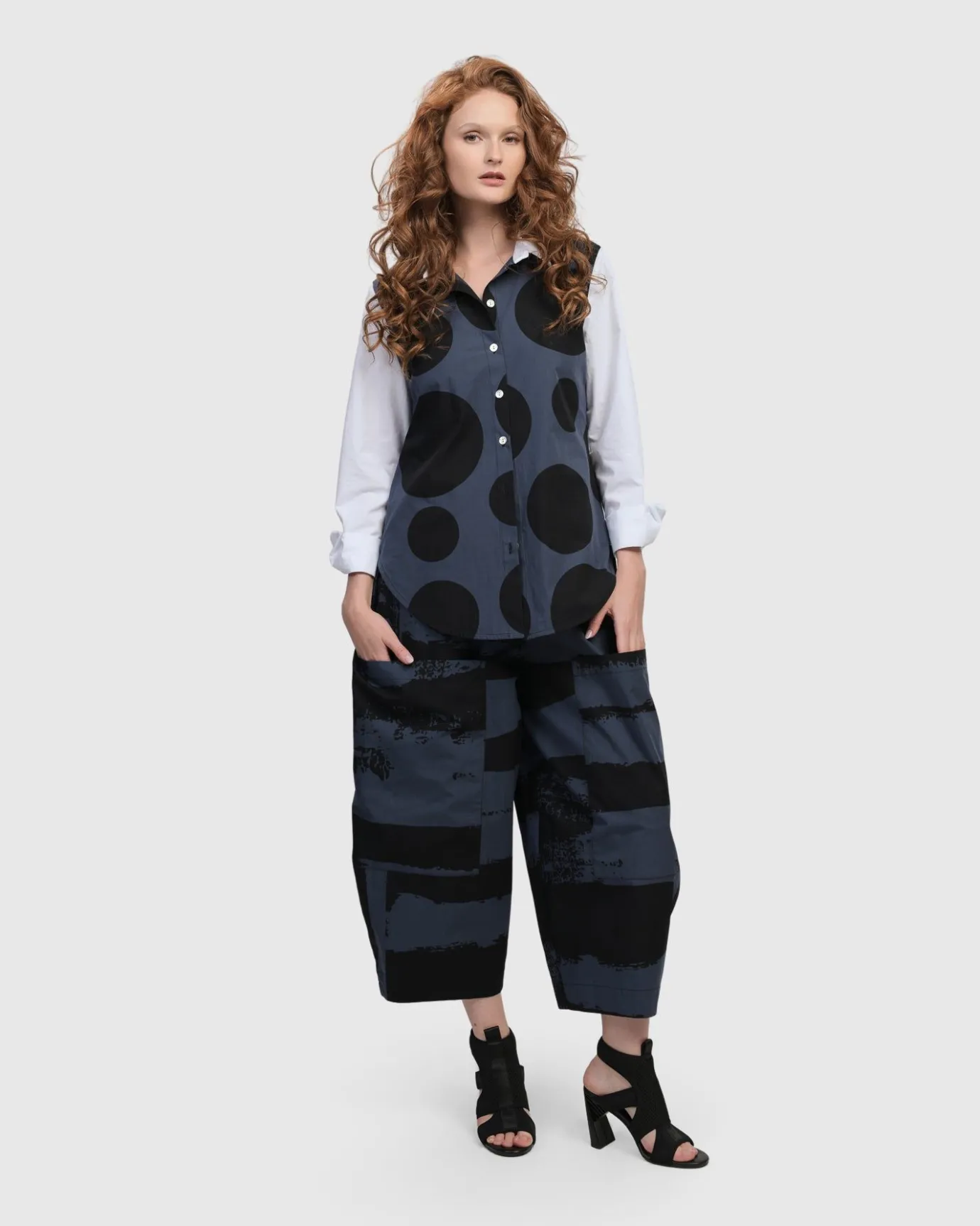 Women Alembika Plus<Urban Dots Button Down Shirt, Navy